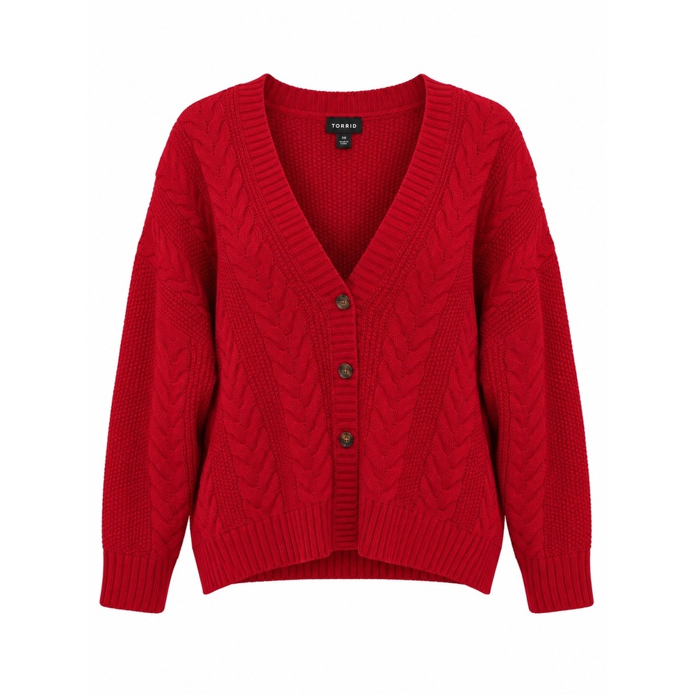 Torrid Womens Red Cable Knit Button Front V-Neck Cardigan Sweater Size 2 2X
NEW